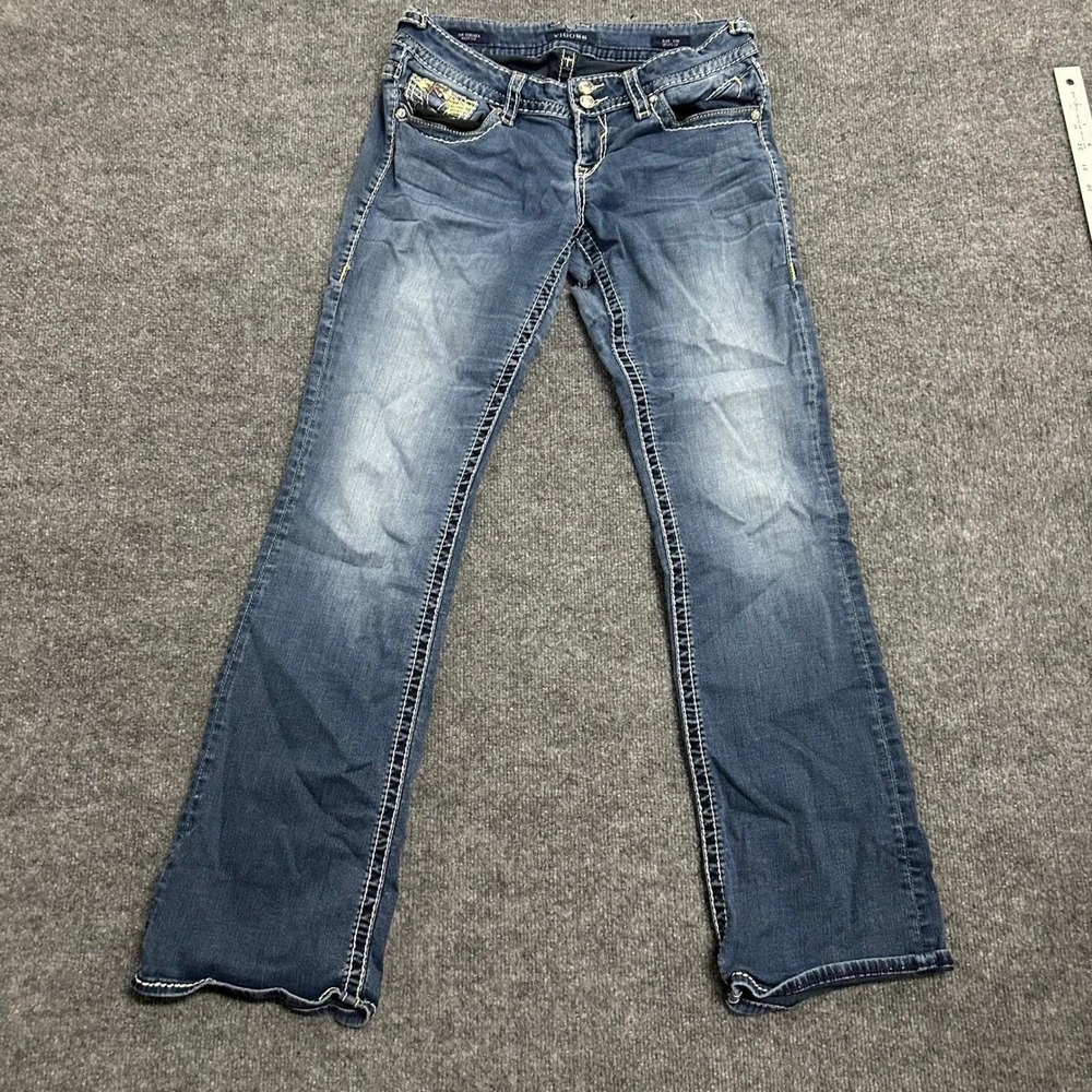Vigoss Jeans Womens Size 9/10 Blue Chelsea Bootcut Embroidered Pockets Dark Wash